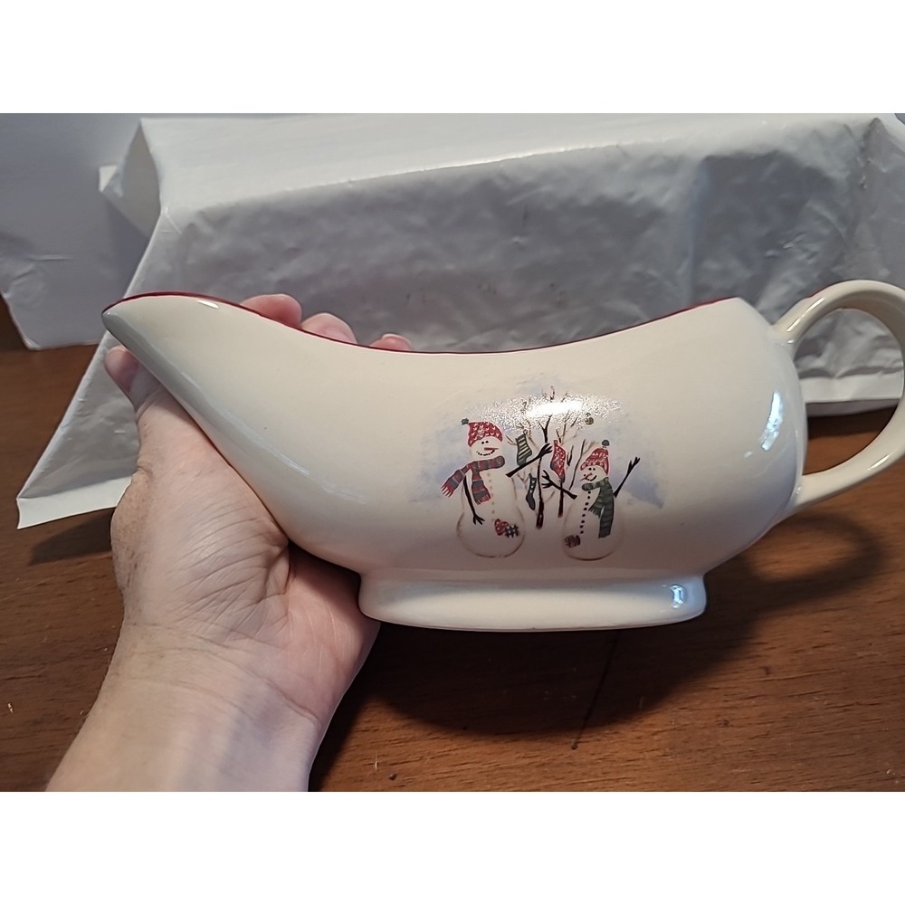 Vintage Royal Seasons Snowmen Stoneware Pattern GRAVY BOAT & PLATE Set